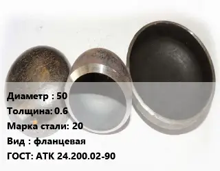 Заглушка стальная резьбовая 50 s=0.6 Сталь: 20 фланцевая ГОСТ: АТК 24.200.02-90